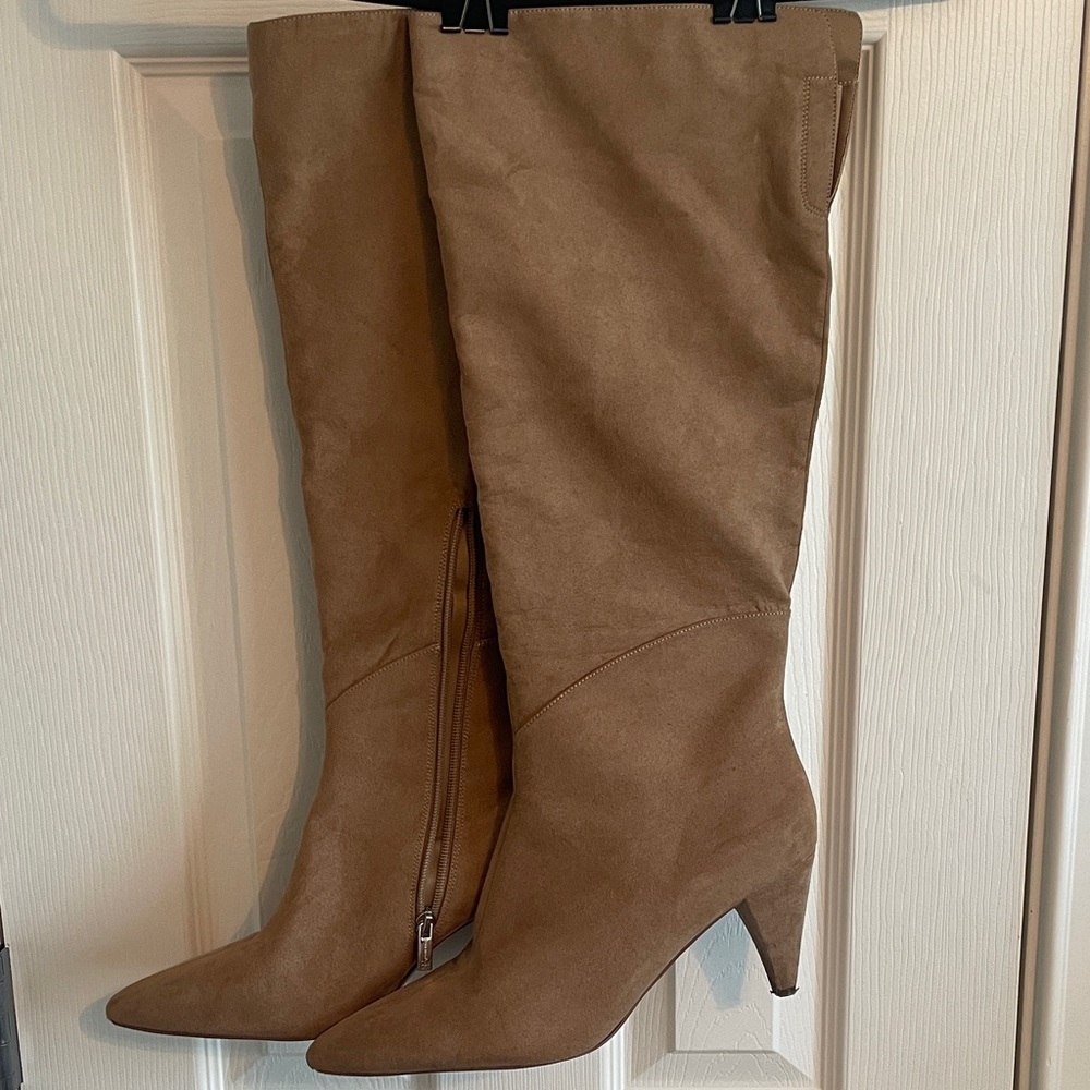 Jessica Simpson Tall Pointed-Toe Suede-Look Knee Boots in Taupe